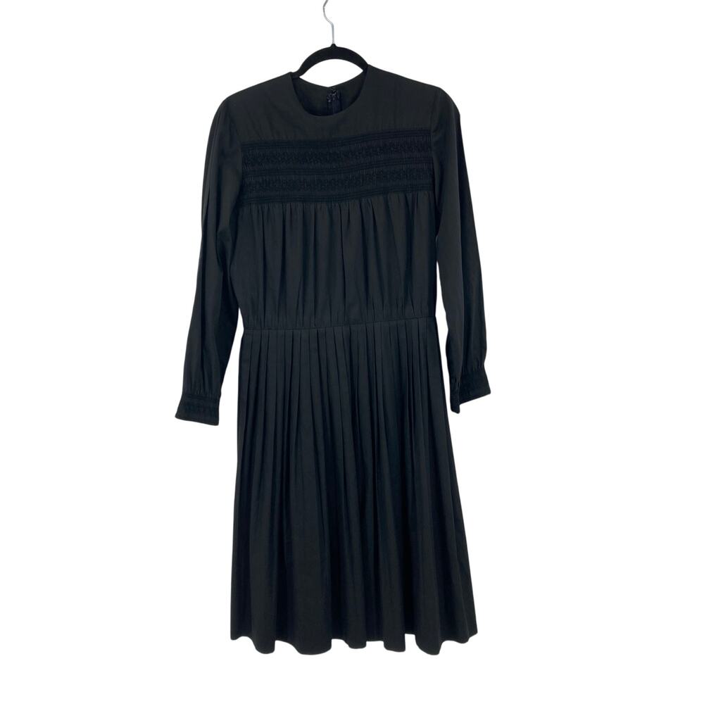 Vintage Handmade Smocked Midi Peasant Goth Black Cotton Gauze Dress Small